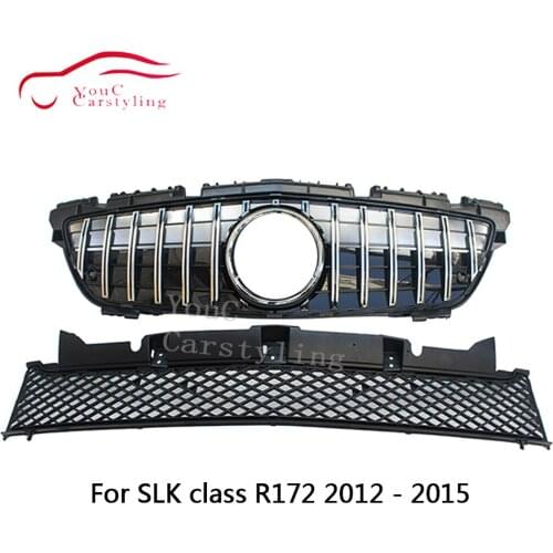 R172 GT R Front Bumper Grille Mesh For Mercedes SLK Class R172 2012 - 2015 GT Style Silver Front Grill