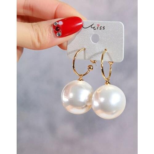 USTAR Big Simulated-pearl earring for Women Korean Water Drop Earrings Personality Simple Trendy Earrings Female Jewelry