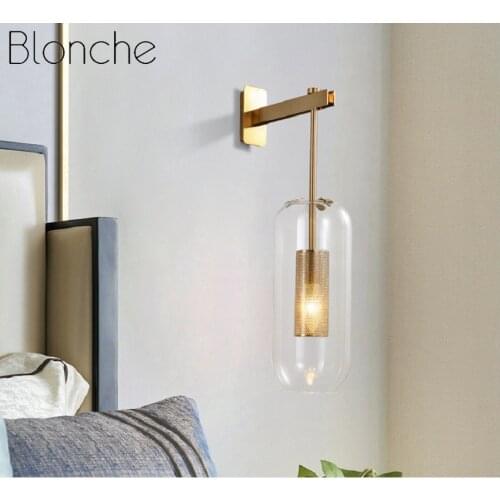 Modern Glass Wall Sconce Light Stairs Bedroom Living Room Lamps Fixture Luminaire Golden Nordic Bedside Lighting Home Decoration