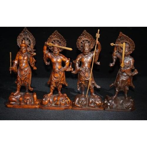 YIZHU CULTUER ART Collection China Old Boxwood Hand Carved Four Heavenly Kings Buddha Decoration