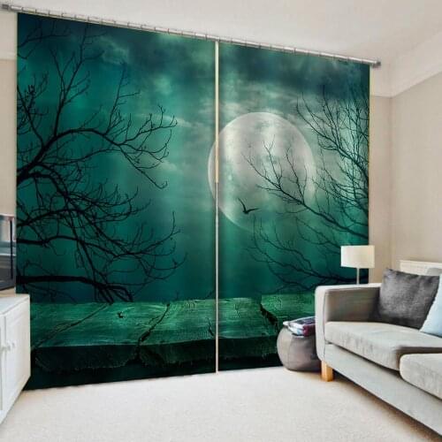 Green night scenery curtains moon curtain 2 Panel/Set 3D Window Curtains Wolf Printing Drapes for Bedroom