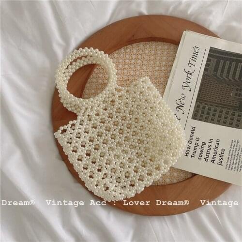 Diy Handmade Pearl Beaded Female Messenger Womens Bag Bead Woven Handbag Dinner Clutch Portable Crystal Evening Bags