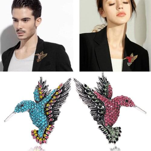 Womens Brooches 7 Colors Rhinestone Hummingbird Brooch for Woman Vintage Fashion Animal Pins High Quality Jewellery Gift