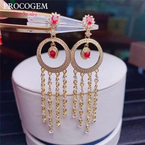 New Natural Romantic Ruby Drop Earrings with CZ for Women Party wedding Genuine gemstones Fine jewelry 925 Sterling Silver #772