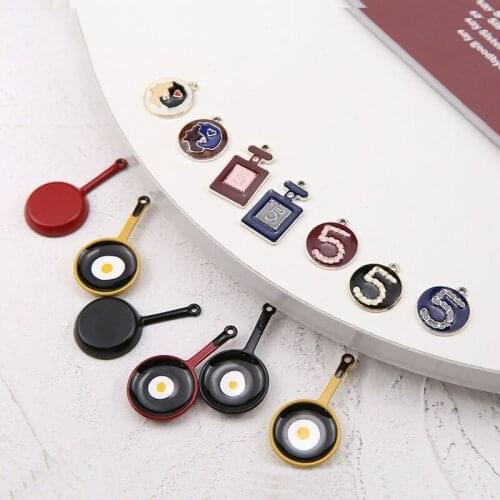10pcs Hot Sales Cook Alloy Cartoon Earrings For Women Fun Pan Omelette Head Round Perfume Pendant Diy Ear Jewelry Accessories
