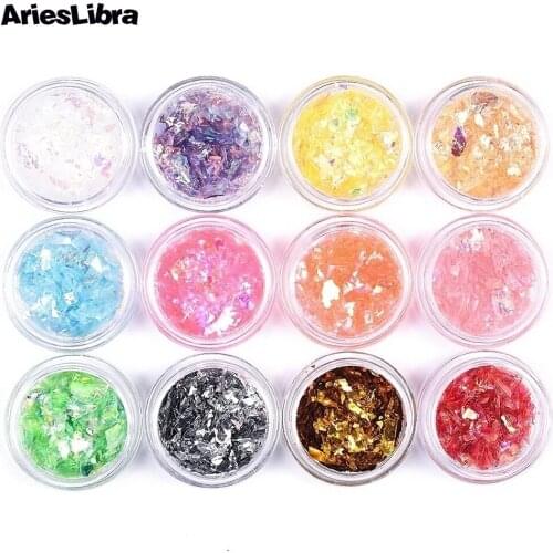 12 pots/set Cellophane Candy Aurora Paper DIY Irregular Fragment Manicure Sticker Nail Art Decorations fo DIY Nail Art Tips