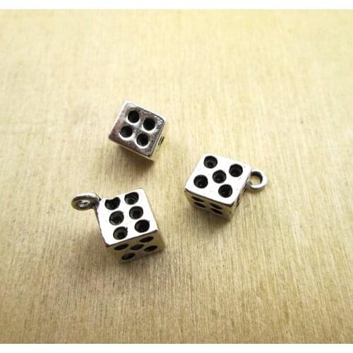 12pcs- 13x6mmDice Charms Dice Charms pendants DIY necklace/ bracelets charms antique silver tone