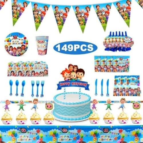 149 piece set Cocomelon Theme Birthday Party Decoration Supplies Disposable Paper Cups Plates Baby Shower