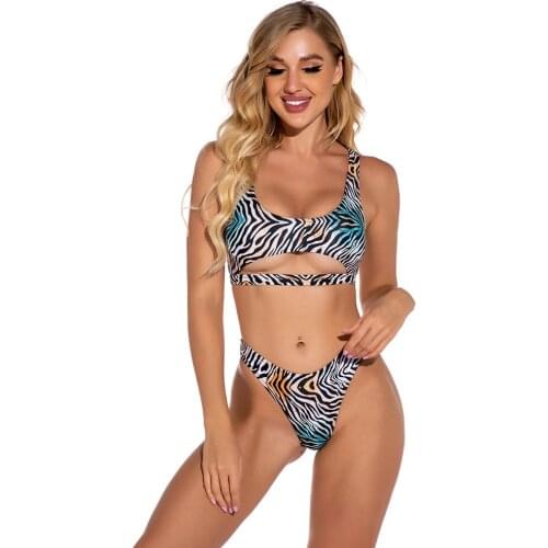 2021 Ladies Two Piece Swimsuits Tropicale Push Up Bikini Sexy Leopard Stripes Hollow-carved Summer Swimming Tops Bottoms