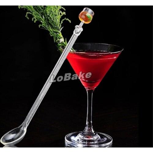 22.5cm long 10 pieces/bag Multi-color acrylic plastic mini Cocktail Whisks stir stick with small spoon for drink decor stickers