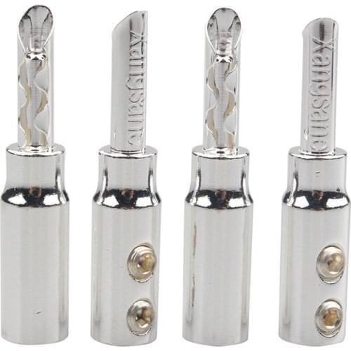 8Pcs Pure Copper Silver-plated Speaker Wire Plug Banana Free Soldering Audio Wiring Plug