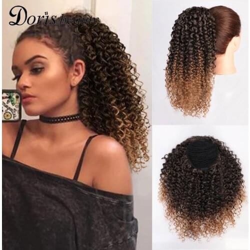 Doris Beauty African Afro Kinky Curly Drawstring Synthetic Hair Ponytail Extension Ponytails for Black Clip in Pony Hairpiece