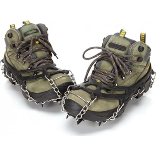 AOTU 1Pair 8 Teeth Claws Ice Crampons Manganese Steel Ice Gripper Ski Cleats Climbing Non-slip Shoes Chain Cover Travel Kit
