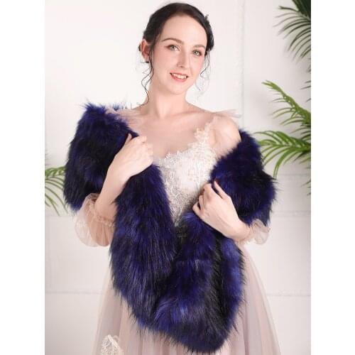 Aristocratic Winter Black Deep Blue Fashion fur Scarfs warm party wedding bolero jacket Shawls bridal coat shrugs for women
