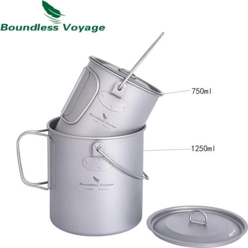 Boundless Voyage Camping Hanging Pot Titanium Mug with Lid Outdoor Water Tea Coffee Cup 1250ml Lightweight Protable Cookware