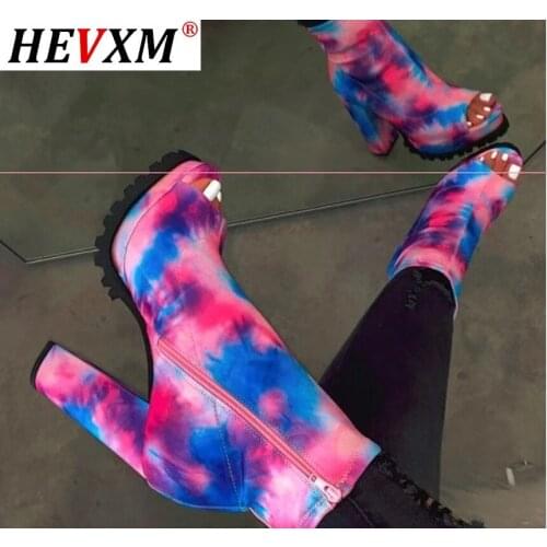 Brand New Ladies INS Hot Colorful Boots Fashion Peep Toe Chunky High Heels Ankle Boots Women Platform Shoes Woman Botas Mujer