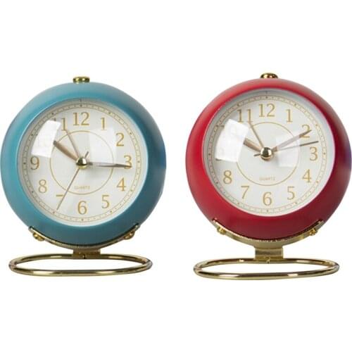Bedroom Alarm Clock Desk Analog Alarm Clock Ultra-Quiet Metal Non-Ticking Retro Small Table Clock Cute Clock
