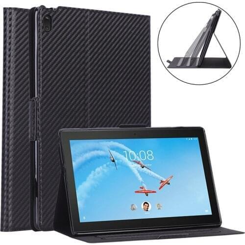 30pcs Carbon Fiber Pattern PU Case for Lenovo Tab E10 10.1 TB-X104F Tablet Cover with Stand Card Slots Hand Strap