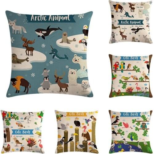 Cute Animal Cushion Cover Cartoon Fox Bird Cotton Linen Throw Pillow Case Cover Ocean Decoration 45x45cm Pillowcases