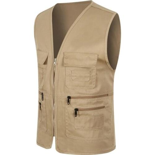 Business Jacket Unisex Multi-Pocket Solid Color Waistcoat Work Fishing Photography Casual Sleeveless Formal Vest Jacket