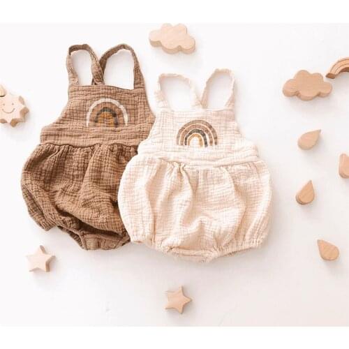 PUDCOCO Baby Summer Clothes Newborn Infant Baby Girl Boy Rainbow Sleeveless Romper Jumpsuit Cotton Linen Overalls Outfit 0-24M
