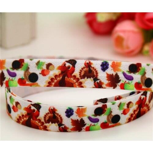 DHK 5/8'' 5yards Fold Elastic FOE thanksgiving turkey printed headband headwear hairband decoration OEM Wholesale E524