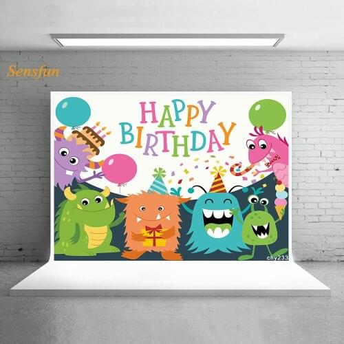 LEVOO Photography Background Birthday Monsters Cartoon Balloons Photographic Backdrop Photo Background Shoot Props Photophone