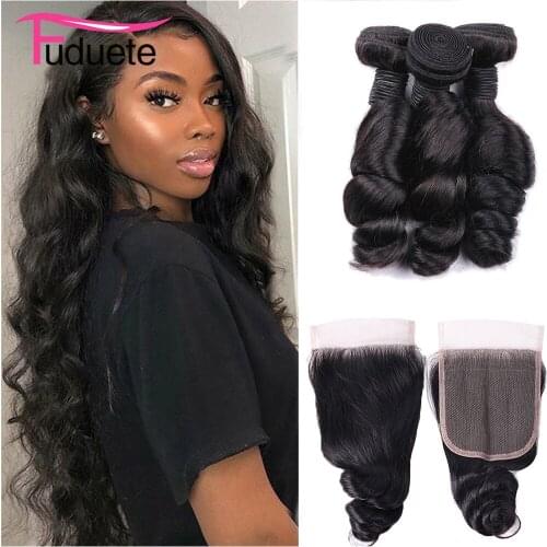 Fuduete Loose Wave Bundles With Closure Raw Indian Hair 4x4/5x5/6x6 Closure And Bundles Natural Hair Extensions Huamn Hair Remy