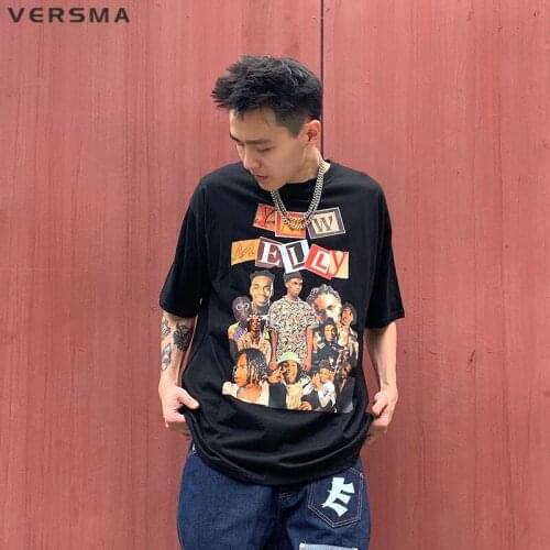 VERSMA Korean Retro Chic Character Print T-shirt Men Women American Gothic High Street Hip Hop Rapper T Shirt Male Dropshipping