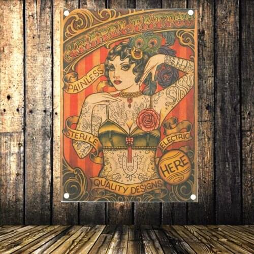 Classic Old School Tattoo Pattern Nostalgic Retro Banner Hanging Flag Tapestry Studio Living Room Dormitory Wall Decoration