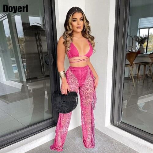 Sheer Mesh Sexy Two Piece Set Top and Pants Summer Women Matching Sets Swimwear Bikini Set Swimsuit Women Beach Vacation Outfits