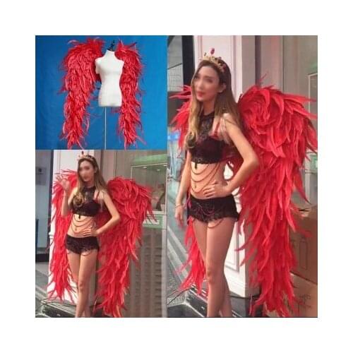 Costumed hot red feather angel wings for Fashion show Displays wedding shooting props Cosplay game costume adult angel wing