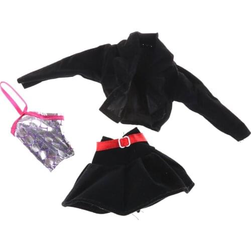 1set High Quality Brand New Black Doll Clothes For GirlS Gift Toy Doll Long Sleeves Jacket +Trousers Pants