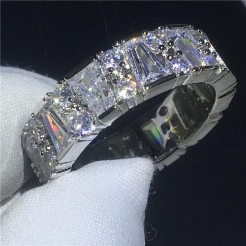 Trendy ring T shape AAAAA Cz Sona Stone Silver color Engagement wedding band ring for women Finger Jewelry