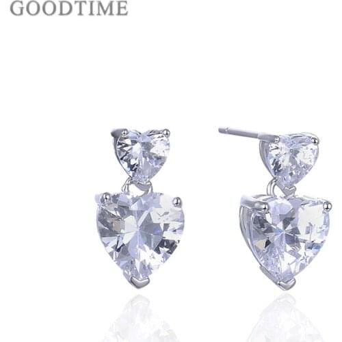 Fashion Women 925 Sterling Silver Jewelry Double Heart-shaped Inlaid Zircon Earrings Silver Earrings For Party Girl Dress Up