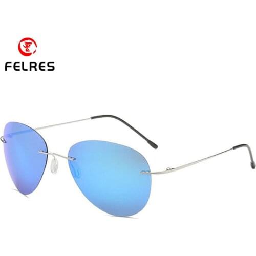 FELRES Men Ultralight Rimless B-Titanium POLARIZED Sunglasses Folding Hinge Driving Brand Design Sun Glasses F013