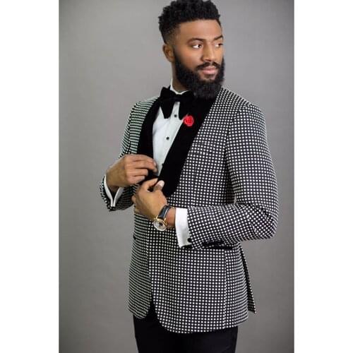 2021 Classic Black Dot Mens Tuxedo Groom Suit Men for Wedding Suits Best Man Blazer Pants Shawl Lapel Prom Party Terno Masculino