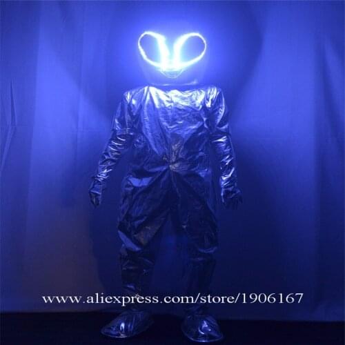 LED Luminous Alien Space Clothes Illuminated Flashing Robot Dance Suit Light Costumes Men Led Lighting Up Halloween Clothing