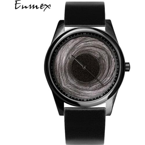 Enmex Individualization special design wristwatch 3D black hole creative design letaher fashion quartz clock men watch