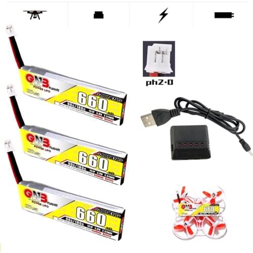 GNB 1S HV Rechargeable Lipo Battery With Charger 4.35V 660mAh 90C/180C For Emax Tinyhawk King Kong Ldarc TINY7 Drone PH2.0 Plug