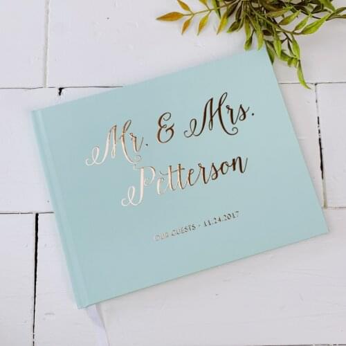Personalise names and date Mint and Gold wedding Guest Book Custom Gold Foil Birthday Wedding Gift Keepsake sign in book journal
