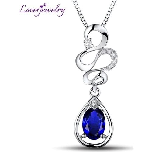 LOVERJEWELRY Tanzanite Jewelry Oval 5x7mm Solid 14Kt White Gold Diamonds Tanzanite Wedding Pendant Fine Jewelry For Wife Gifts