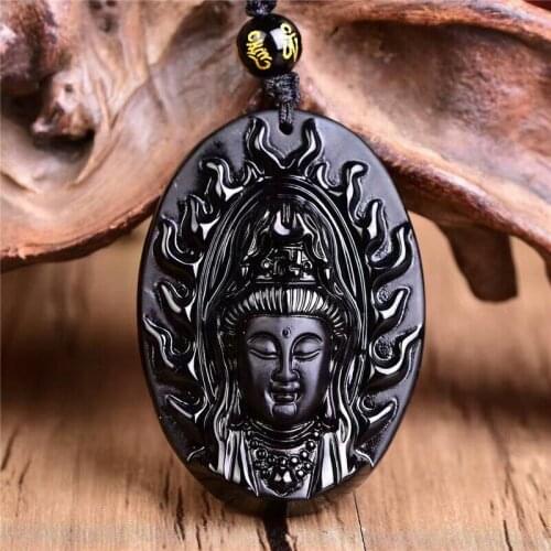 Natural Obsidian Domineering Avalokitesvara Pendants Jewelry Fine Jewelry Lucky Exorcise evil spirits Amulet Pendant Jewelry