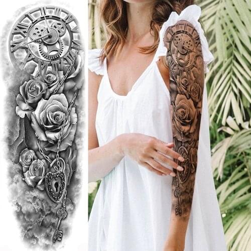 Waterproof Fake Tattoo Stickers Fashion Necklace Flower Temporary Tattoos For Men Women Body Art Full Arm Sleeve Bell Tatoo