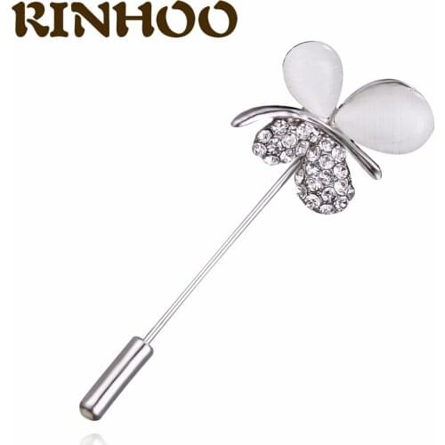 Rinhoo Silver Color Crystal Butterfly Collar Brooches For Women Long Needle Pearl Pin Brooch Insect Jewelry Clothing Accessory