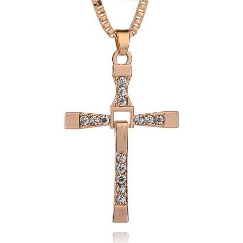 Lucky Movie Characters Logo Religion Jesus Cross Zircon Pendant Necklace Love Woman Mother Girl Gift Wedding blessing Jewelry