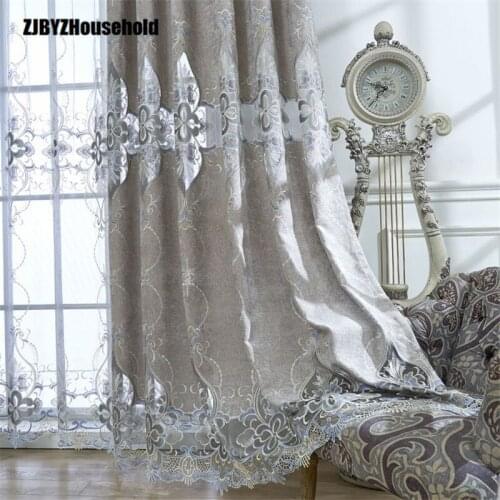 New European luxury water soluble embroidery bedroom living room curtains high-grade gray Chenille living room bedroom screens