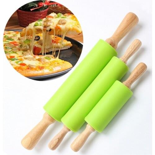 3 Size Silicone Roll Cut Mat Wood Handle Rolling Pins Cutting Pad Fondant Cake Dough Baking Tool