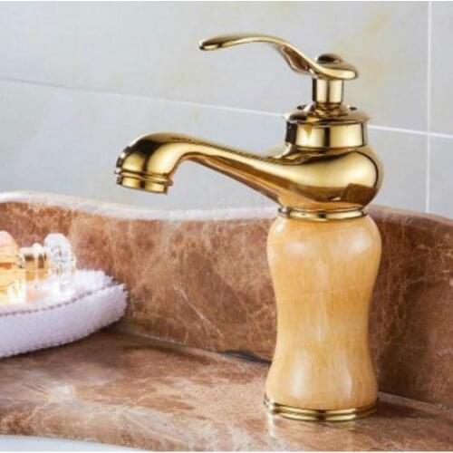 European style basin faucet golden antique jade hot and cold faucet wash basin home bathroom wash basin faucet