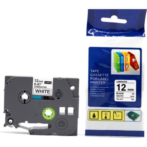 Compatible for Brother touch Printer Label Tape Tze-231 Tz-231 12mm Black on White TZ TZe 231 Laminated Ribbons